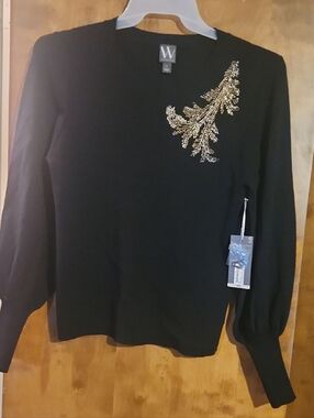 Worthington Black Sweater with Gold Beaded Accent